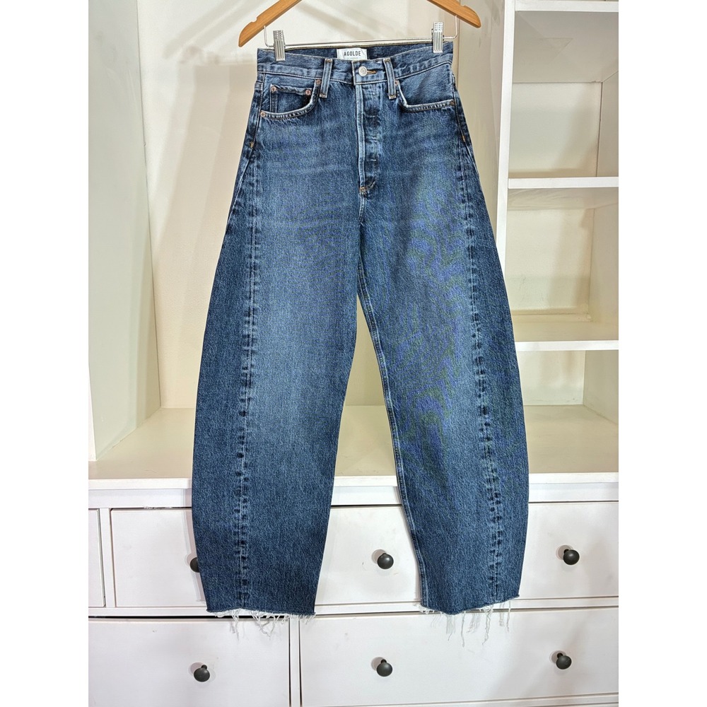 Agolde Luna Jeans Women 25 Blue High Rise Barrel Leg Organic Cotton